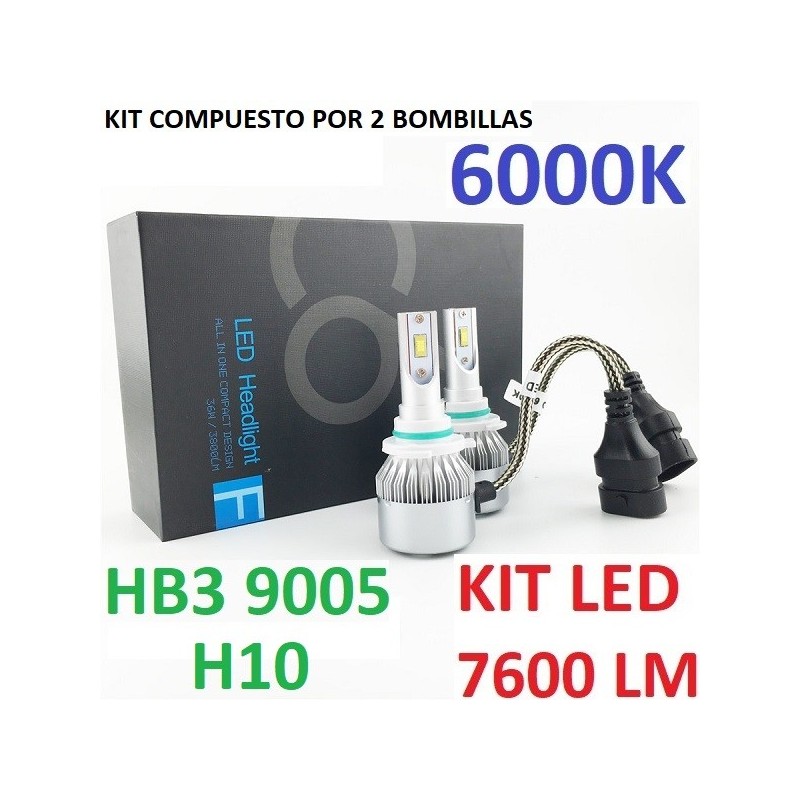 KIT BOMBILLAS HB3 H10 9005 LED 7600 LUMENES 12/24V COCHE FURGONETA