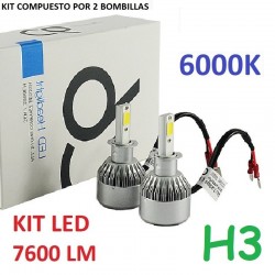 KIT BOMBILLAS H3 LED 7600 LUMENES 12/24V COCHE FURGONETA CAMION