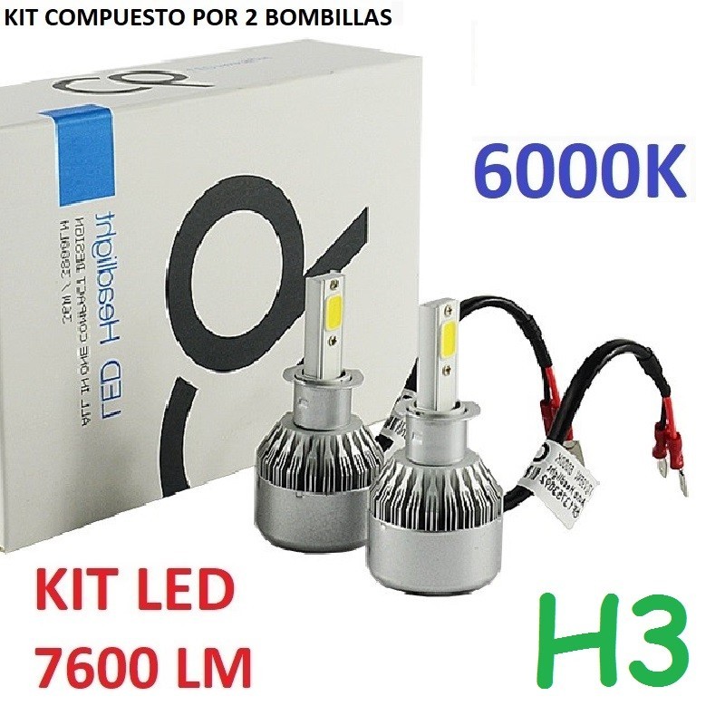 KIT BOMBILLAS H3 LED 7600 LUMENES 12/24V COCHE FURGONETA CAMION