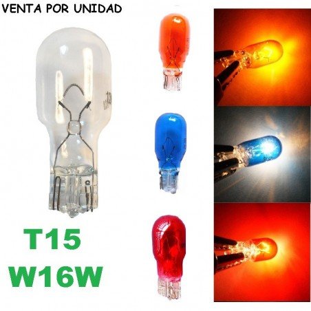 Bombillas De Coche W16W - Pack De 2, Cristal, 12V 16W, Para Luces De Posición, Matrícula O Interiores
